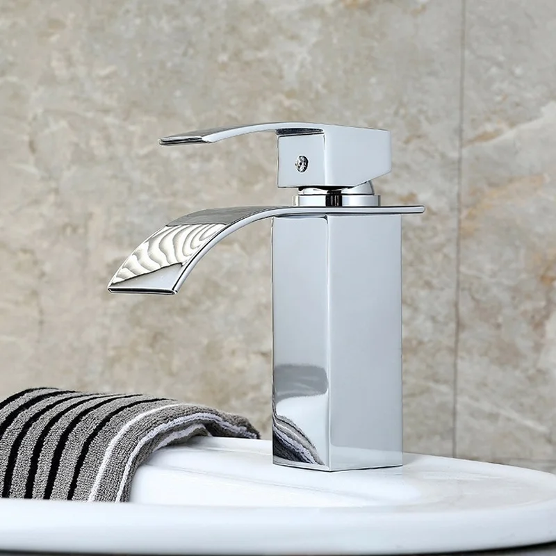 Bathroom Waterfall Faucet Basin Single Hole Brass Vanity Vessel Sinks Mixer Cold And Hot Water Tap Deck Mount | Обустройство дома