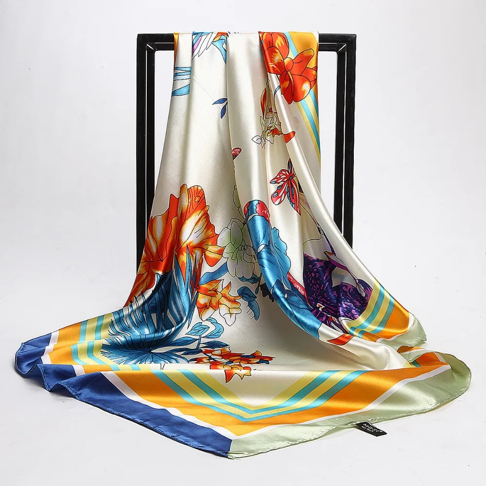 

Natural environmental protection material digital spray silk fabric processing square scarf fabric cloth Peony Rose 90*90cm
