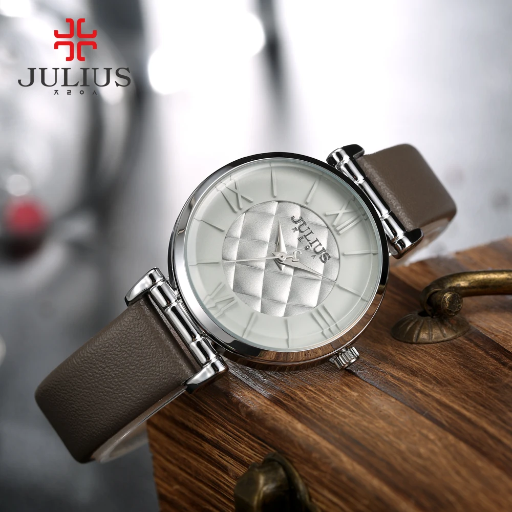Бренд Julius блестящие Модные женские элегантные часы с простым кожаным ремешком и