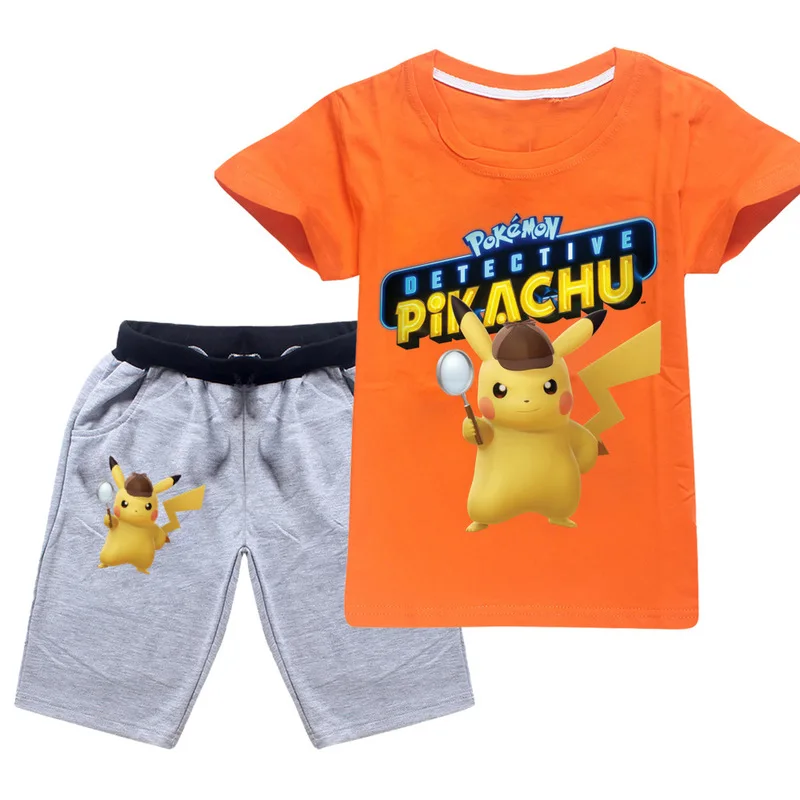 Detetive Pikachu/Хлопковые футболки для больших мальчиков + шорты штаны спортивные