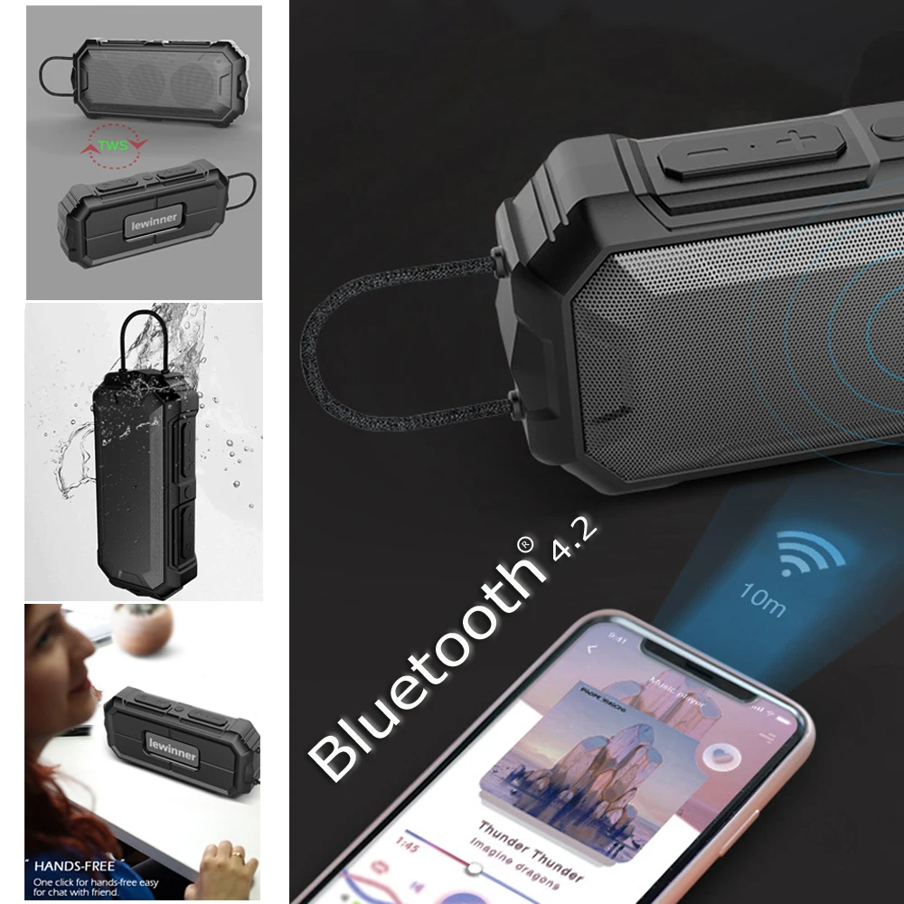 Lewinner портативный Bluetooth динамик беспроводной громкий динамик звуковая система 12 Вт стерео музыка объемный водонепроницаемый открытый динамик