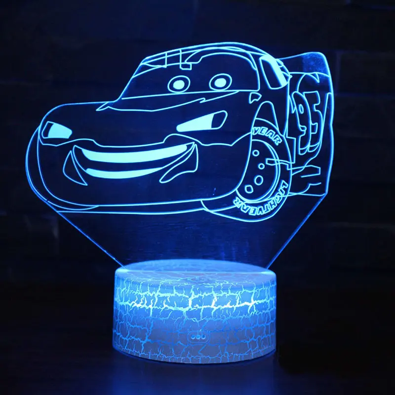 Мультяшная Автомобильная тема 3D лампа светодиодный светильник 7 цветов смены