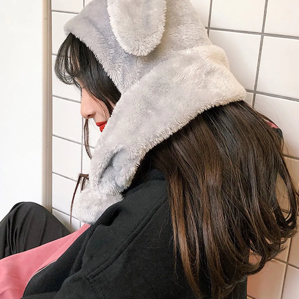 Модная женская шапка теплая Милая с кроличьими ушками в форме кепки зимняя