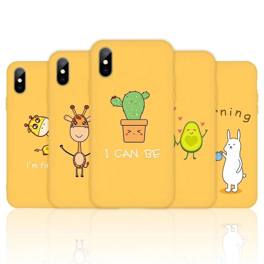 Yellow New Cute phone case For iphone 8 7 Funny cases Lovely Carton Animal Plant Soft cover iPhone 6 6S Plus XS Max XR X |