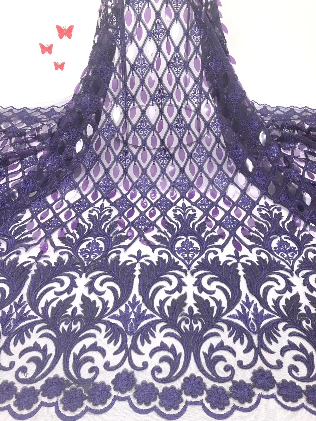 

High Quality Embroidery African Lace Fabric Cord French Lace Tulle Nigerian Lace Fabrics African Sequins Lace Dress RF359