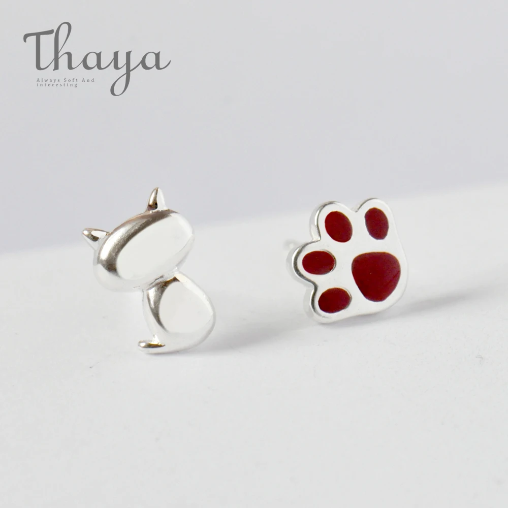 Thaya 925 серебряные ювелирные изделия Красный милый кот лапа шпилька Корейский