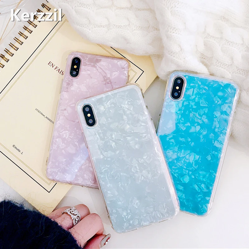 Kerzzil Luxury Sea Shells For iPhone 7 6 6S 8 Plus Blue-Ray phone case PC+TPU Mix Hard shell X Phone Covers |