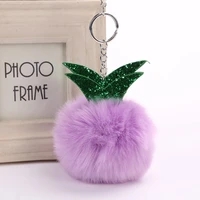 newest fur pom pom keychain pineapple key chain pompom fur key holder cover women bag charm pendant accessorie christmas gift