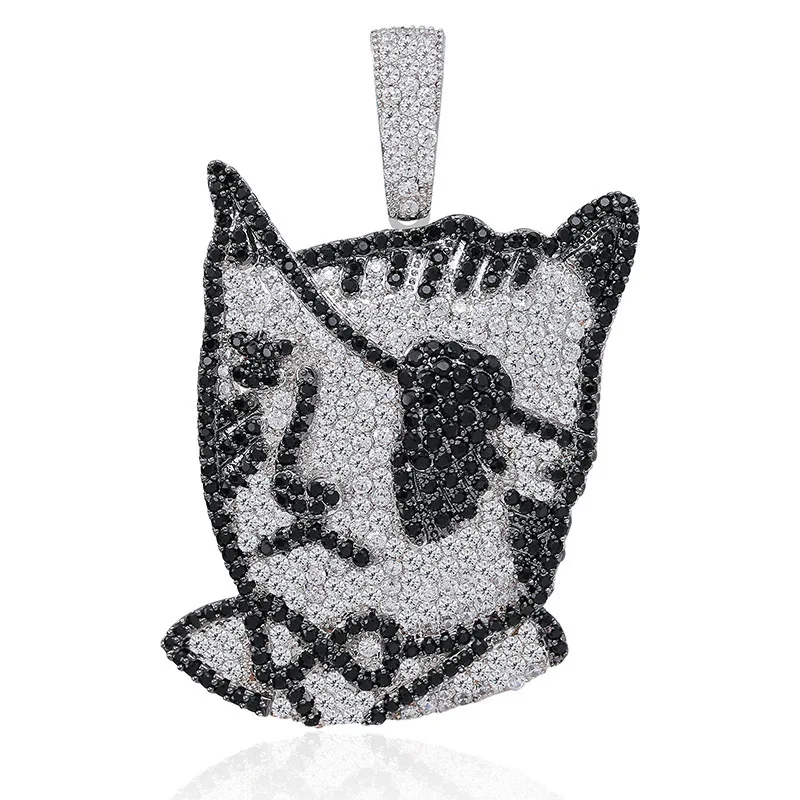 

Hip Hop Micro Paved Cubic Zirconia Bling Ice Out Pirate Cat Pendants Necklaces for Men Rapper Jewelry Drop Shipping