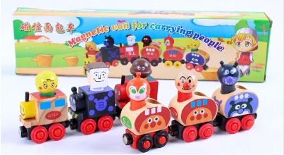 

New Wooden toy Factory Direct 6 magnetic Anpanman train children's educational toys magnetic train wooden blocks Free shipping