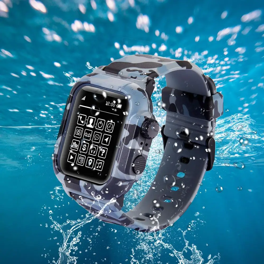 Камуфляжный водонепроницаемый чехол для Apple Watch серии 4 44 мм 42 мм силиконовый премиум-ремешок для часов Iwatch 4 чехол с полной защитой