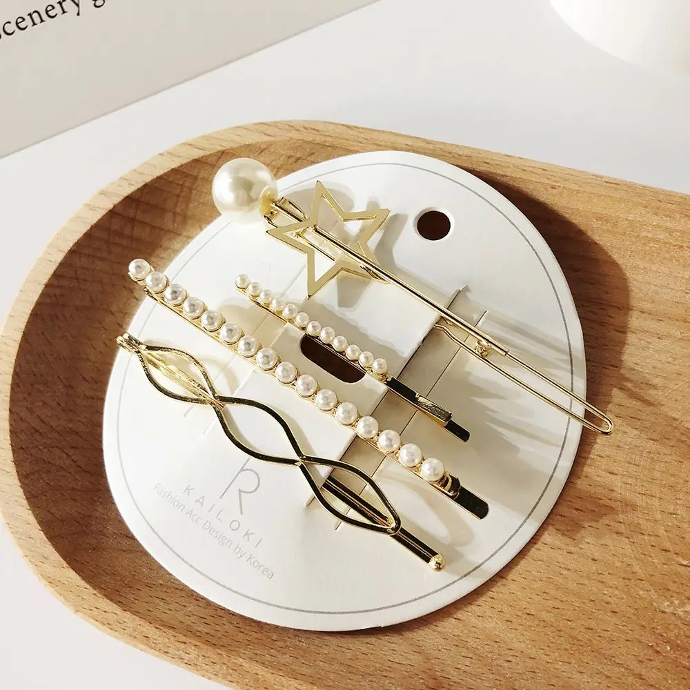 

4pcs/set Pearl Crystal Metal Hair Clip Set Hairband Comb Bobby Pin Barrette Hairpin Headdress Headwear Hair Accessories Gifts