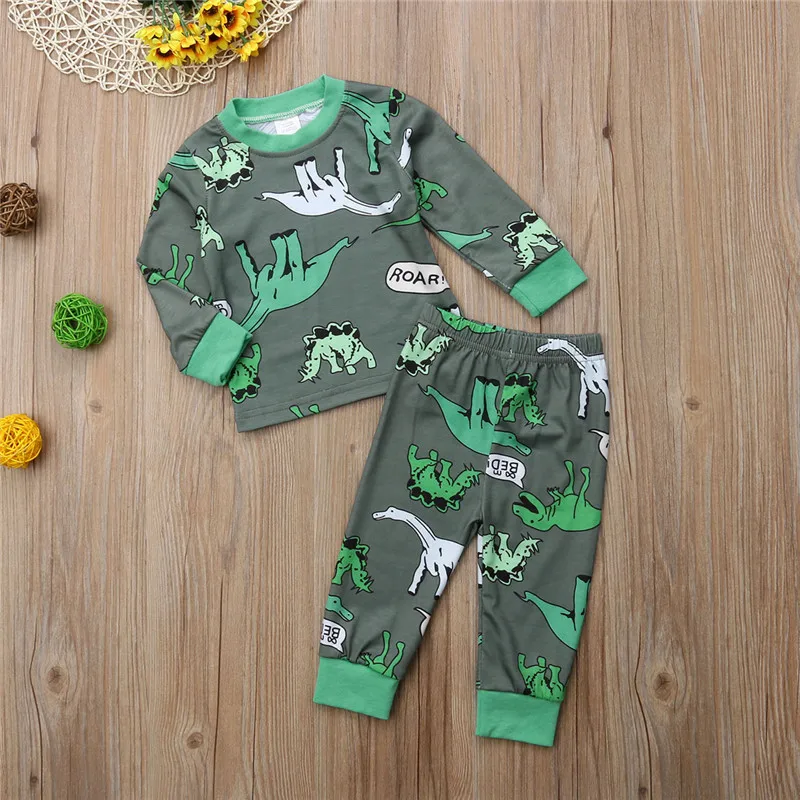 Autumn Long Sleeve Dinosaur T-shirt Tops Pants Outfits Boys Girls Clothing 2PCS Toddler Kids Baby Girl Boy Clothes Set | Детская одежда