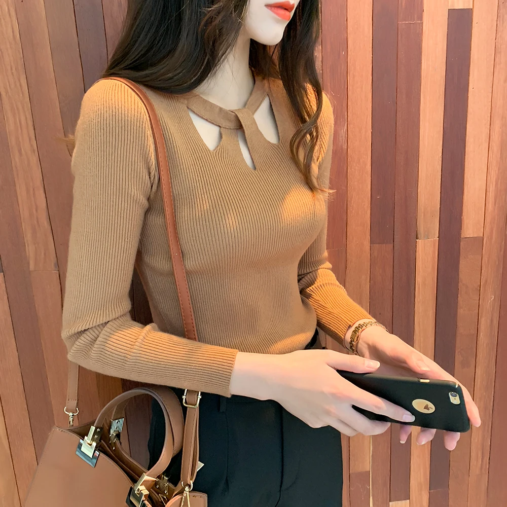 sweaters fashion Women's Clothing knitted sweater spring fall winter brand o-neck criss-cross slim top off shoulder | Женская одежда