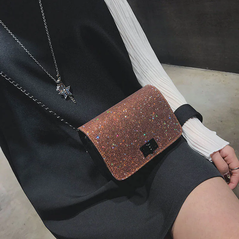 

Women's Fashion Shoulder Bag Metal Chain Sequins Female Bag Small Square Crossbody Bag Temperament Elegant Luxury Handbag LXF137