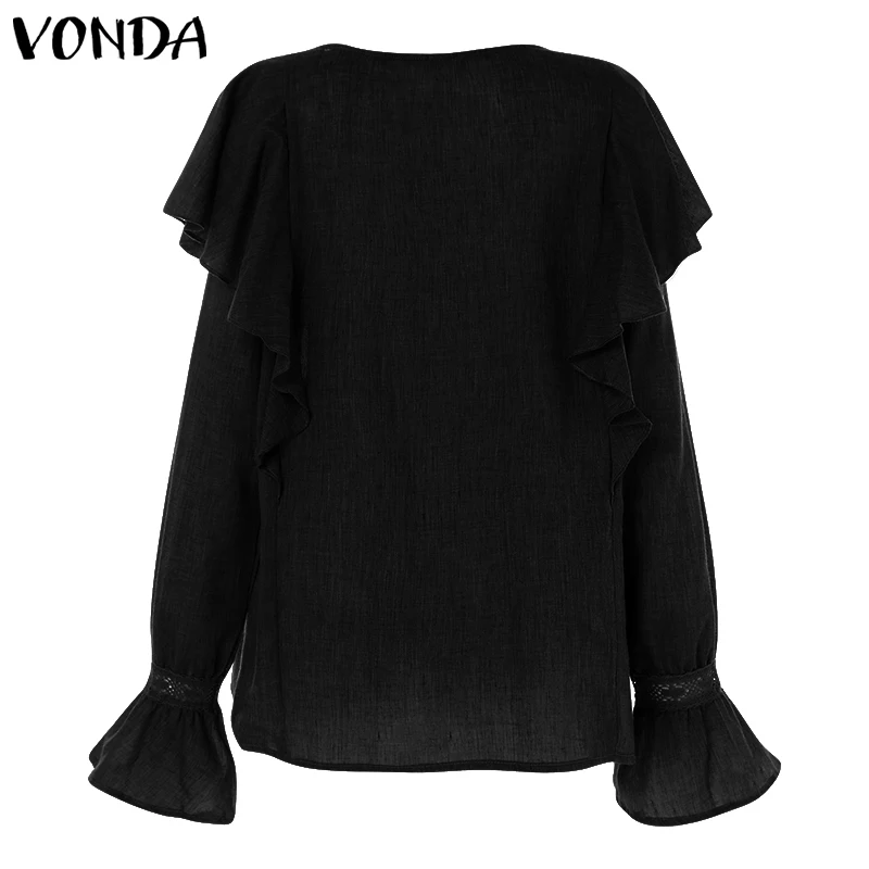 VONDA, размера плюс, белая хлопковая Женская туника, Пляжная блузка, Осенние тонкие топы с рукавами-колокольчиками, женские повседневные свободные блузы, больше размера d