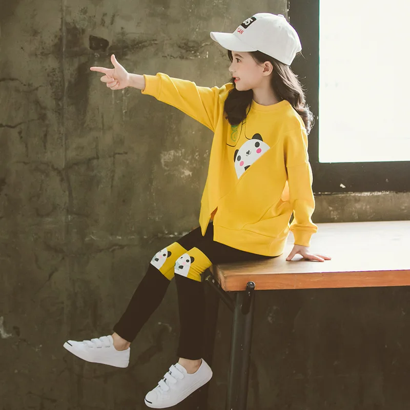 Комплекты осенней одежды для девочек топ с пандой и леггинсы эксклюзивная