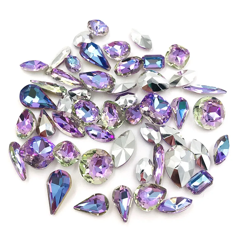 Free shipping Purple light pointback glass rhinestones Mix shape crystal 20pcs/50pcs DIY nail art Accessories | Дом и сад