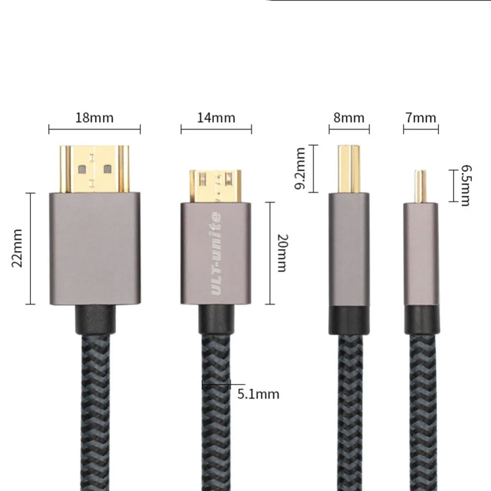 Супер тонкий нейлоновый Плетеный высокоскоростной 21-гбит/с Mini HDMI (C Male) к A Male