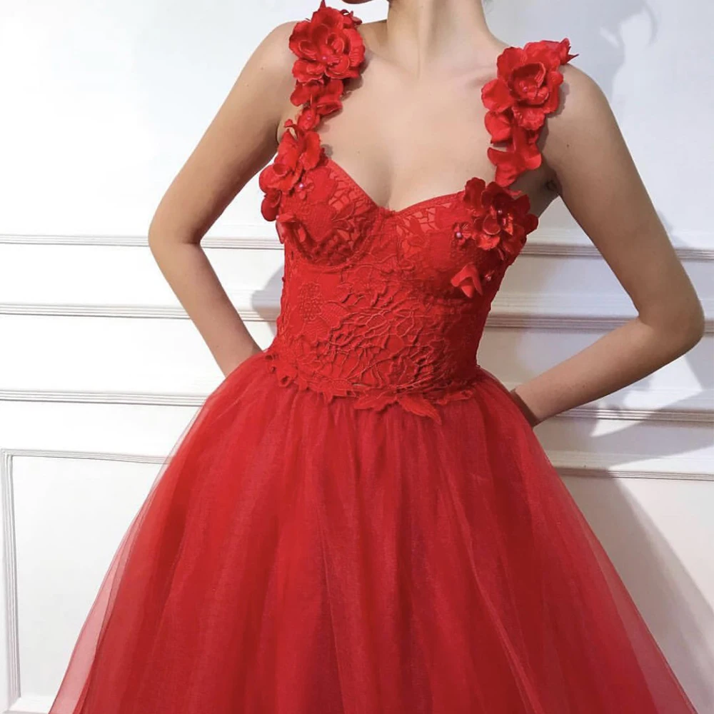 Стильные красные вечерние платья с бретелями vestidos de noche А силуэта кружевные