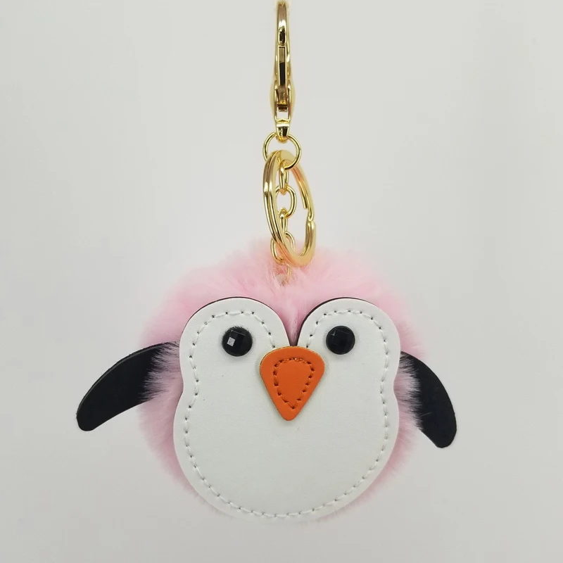 Penguin KeyChain Pompom PU Car Key Ring Pendant Fur Ball Keychain y Bags Pendants Decor Cartoon Couple Ornament Gift on - Пингвин брелок с помпоном из искусственной кожи для ключей автомобиля с подвеской из мехового шарика для ключей и подарочные украшени