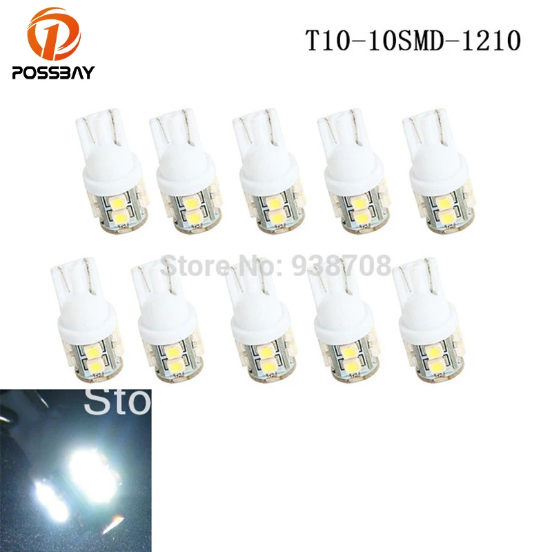 Автомобильная светодиодная лампа POSSBAY 10 шт. 10SMD W5W 1210 дюйма белая 12 В постоянного