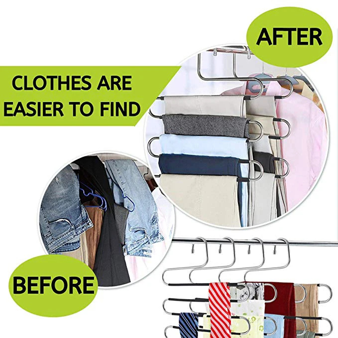 Компактные S образные вешалки с дополнительным захватом для всей одежды брюк