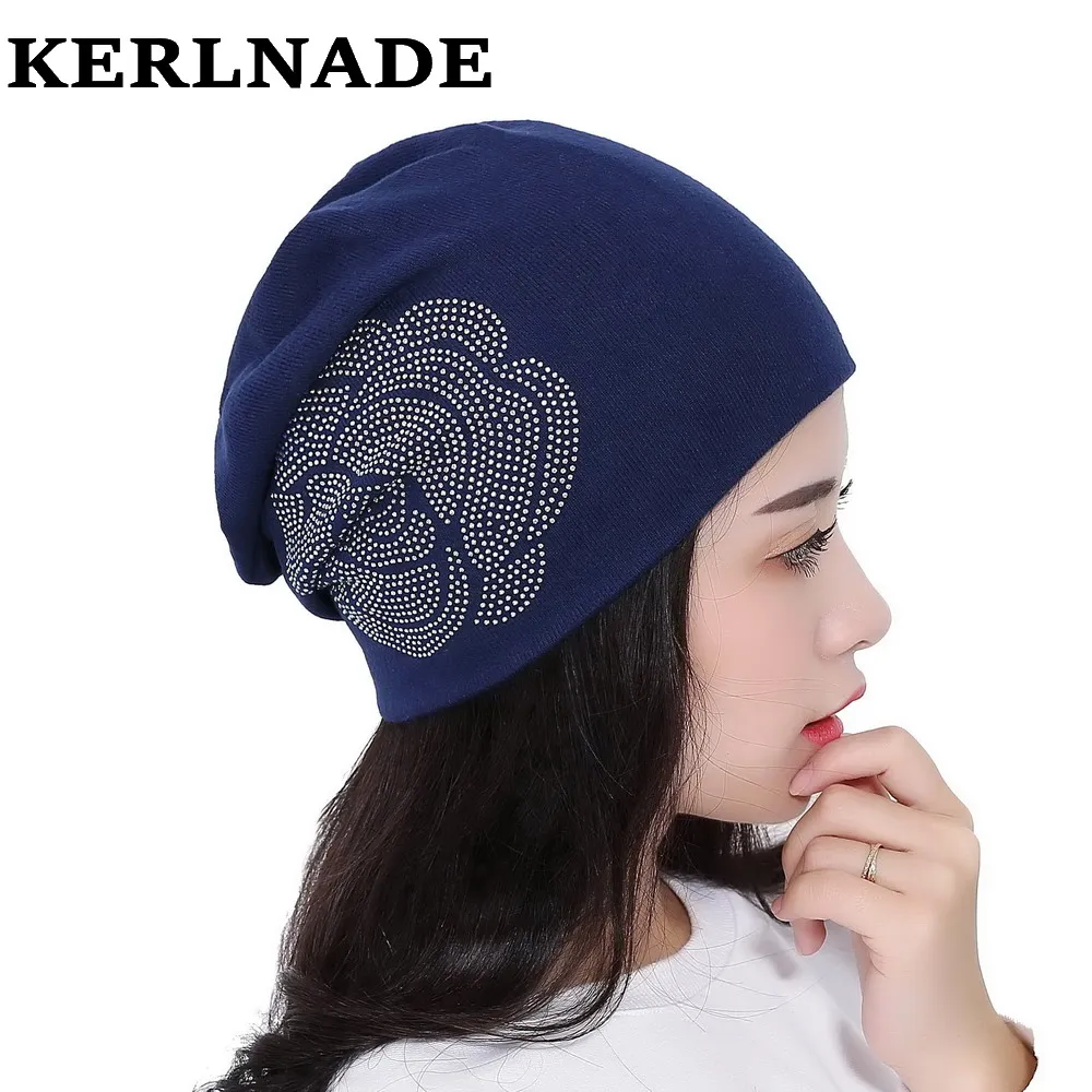 cheap promotion spring summer autumn winter women girl beauty beanies clear rhinestone star Pentacle luxury Skullies woman hats |