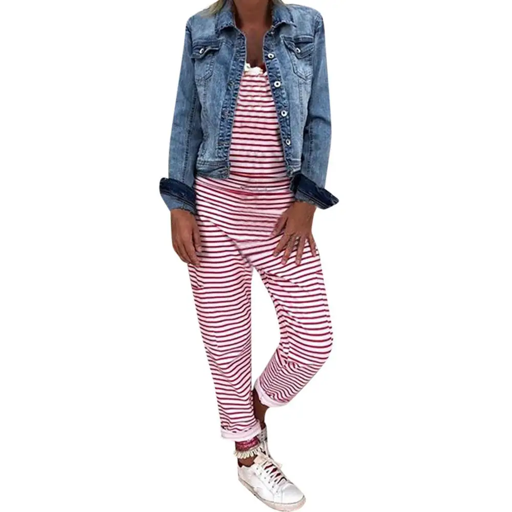 Женский модный летний Повседневный Полосатый Простой комбинезон цельный для