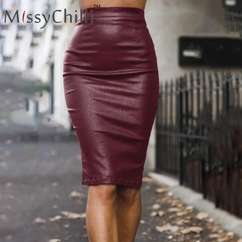 MissyChilli, искусственная кожа, бодикон, Сплит, летняя юбка-карандаш, женская, черная, с высокой талией, Весенняя юбка, вечерние, сексуальная, на молнии, юбка снизу