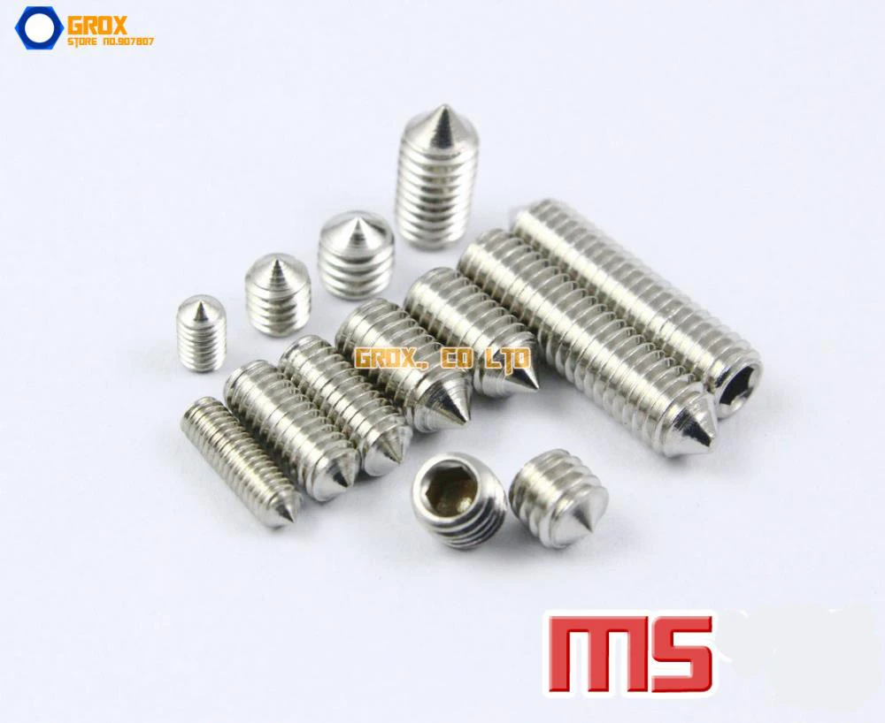 

M5 304 Stainless Steel Cone Point Grub Screws Hex Socket Set Screw