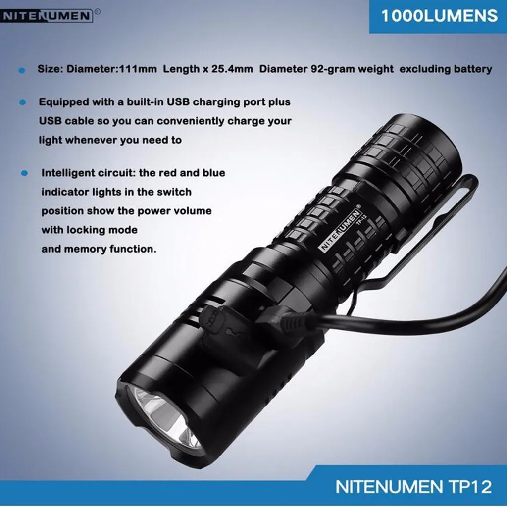 Nitenumen USB Перезаряжаемый супер яркий светодиодный алюминиевый водонепроницаемый