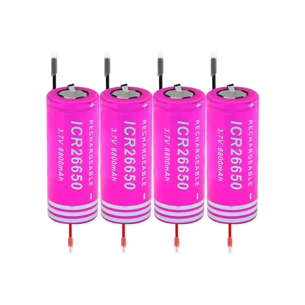 1/2/4 шт ICR 26650 6800mAh литий ионный аккумулятор с 2 Diy кабелем Перезаряжаемый для факела
