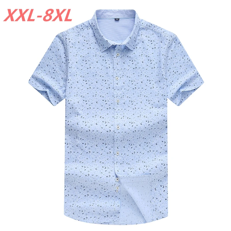 Большие размеры летняя 6XL 100% хлопковая рубашка с принтом XL одежда для полных
