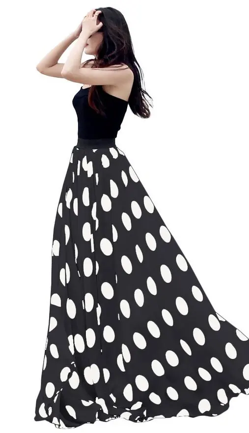 Женская шифоновая юбка макси в горошек с завышенной талией|maxi skirt black|long maxi skirtfashion