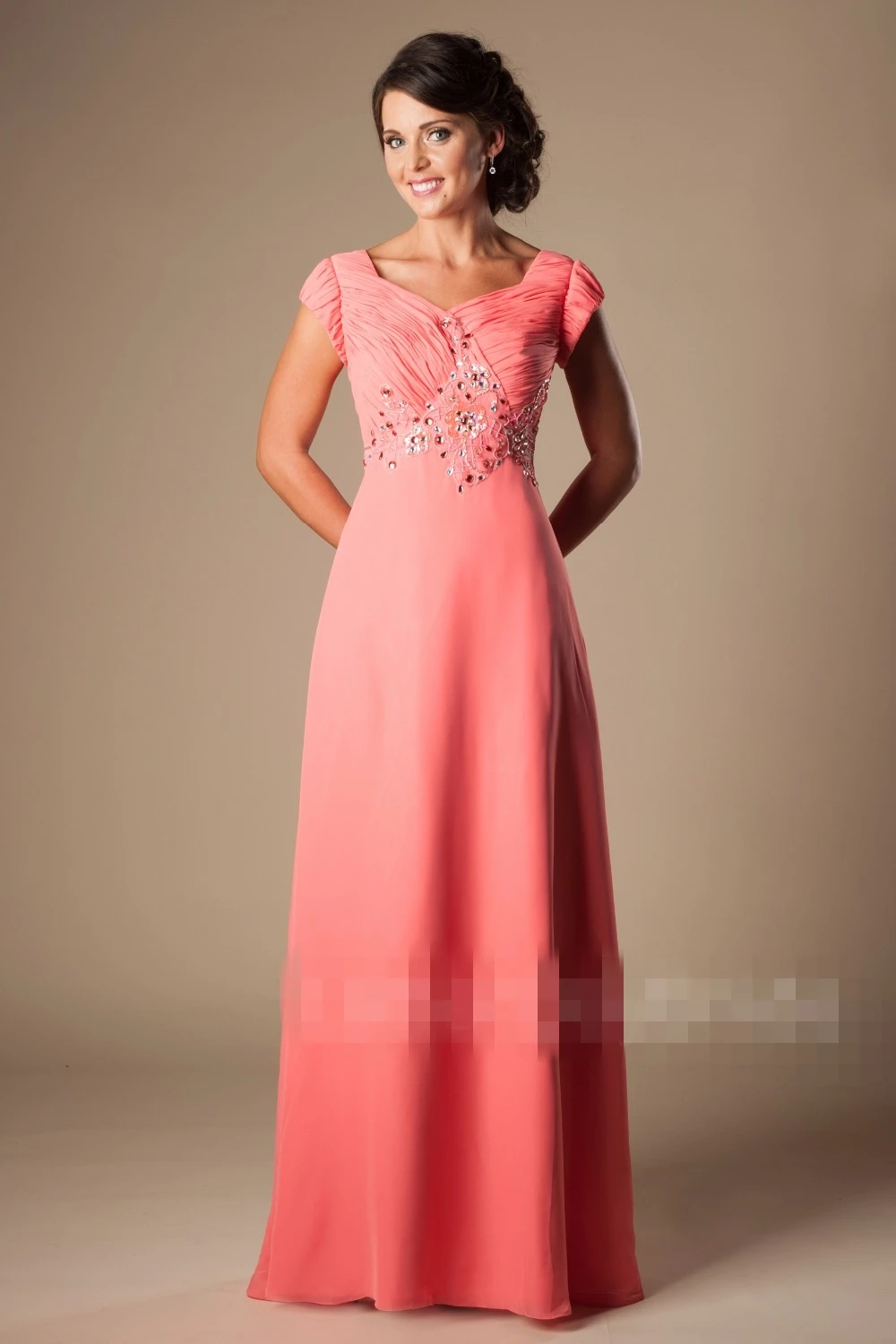 Тёмно Синие Длинные Скромные платья для подружки невесты с Кепки аппликацией из