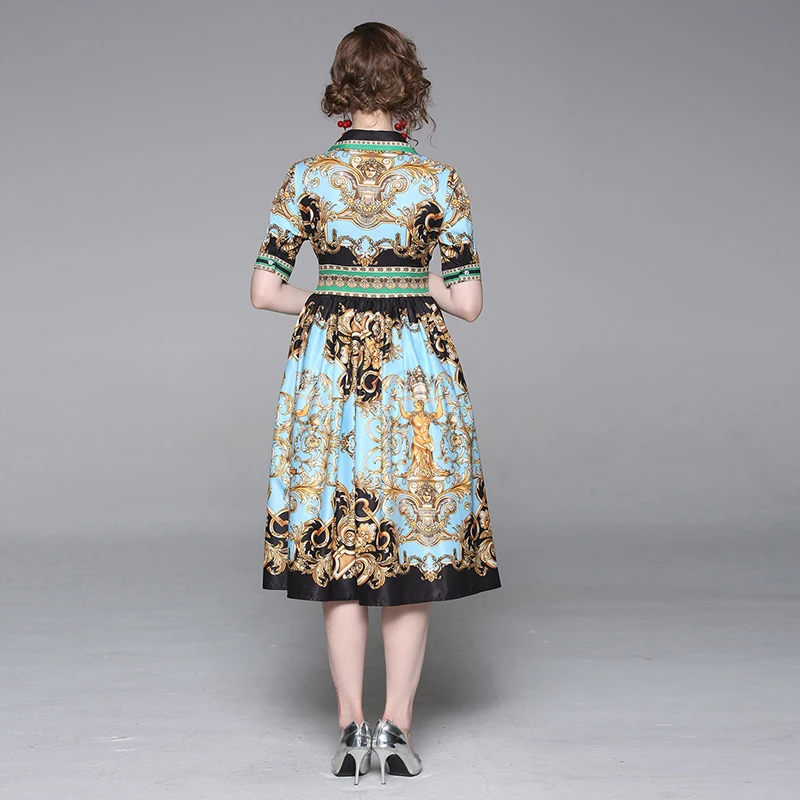 2019 new women's dresses with Print dress Vintage V-Neck | Женская одежда
