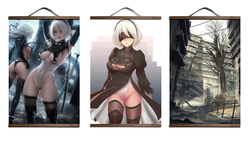 NieR: Automata игра плакат для HD Холст Плакаты украшение интерьера живопись с твердой древесины Висячие свиток-продавец