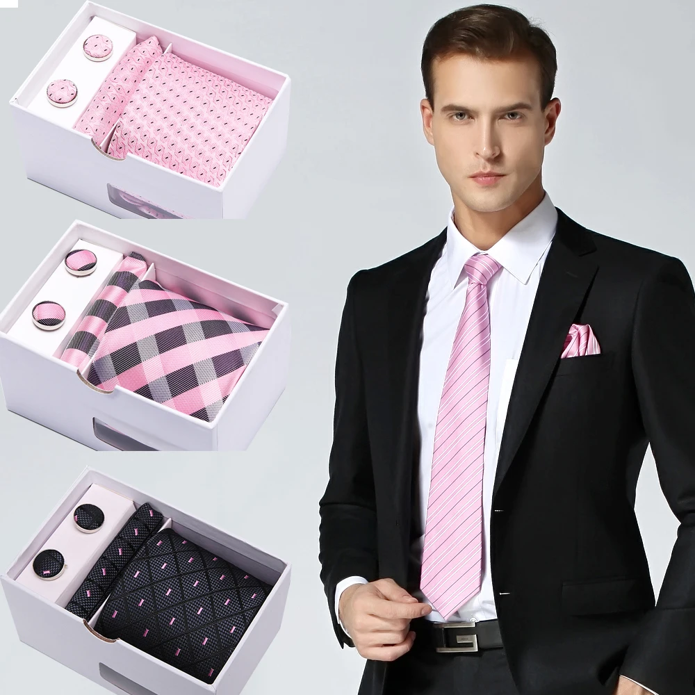 

New Plaid men ties set Extra Long Size 145cm*8cm Necktie Pink Paisley Silk Jacquard Woven Neck Tie Suit Wedding Party