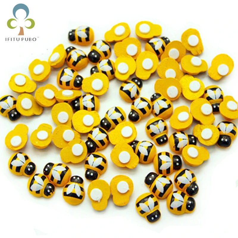 100 шт./лот мини деревянная пчела Божья коровка губка самоклеящиеся наклейки на