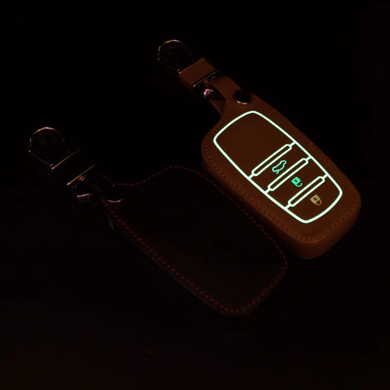 Светящаяся Кнопка кожаный чехол для ключа автомобиля кольцо цепь автомобильные
