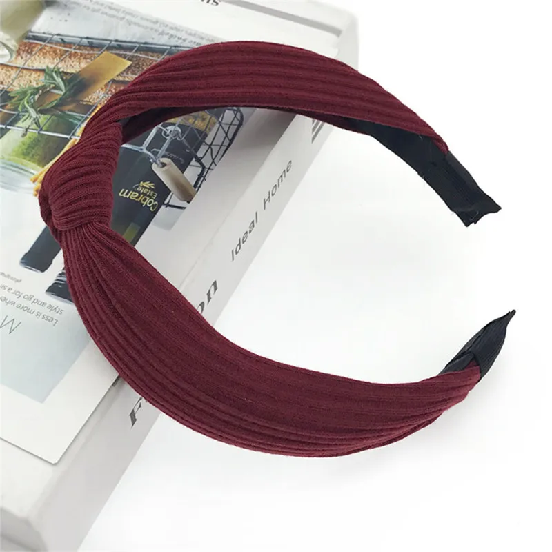 Solid Wine Red Дикое повязка на голову макияж Для женщин повязки на голову, повязка на голову и сердечком и повязка на голову для девочек узлом повязки на голову; тюрбан, повязки для волос, аксессуары для волос - Цвет: Solid Wine Red