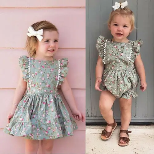 2019 Newborn Sister Girl Dresss Baby Matching Floral Clothes Jumpsuit Romper Dress Summer Children Outfit | Детская одежда и обувь