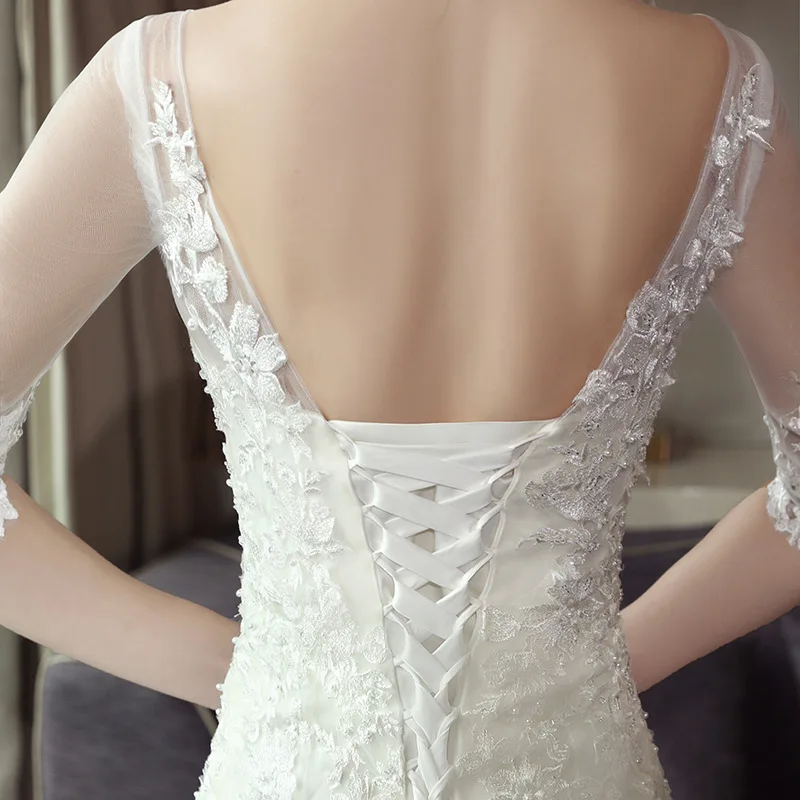 Свадебное платье русалки 2021 свадебное с коротким рукавом и круглым вырезом со