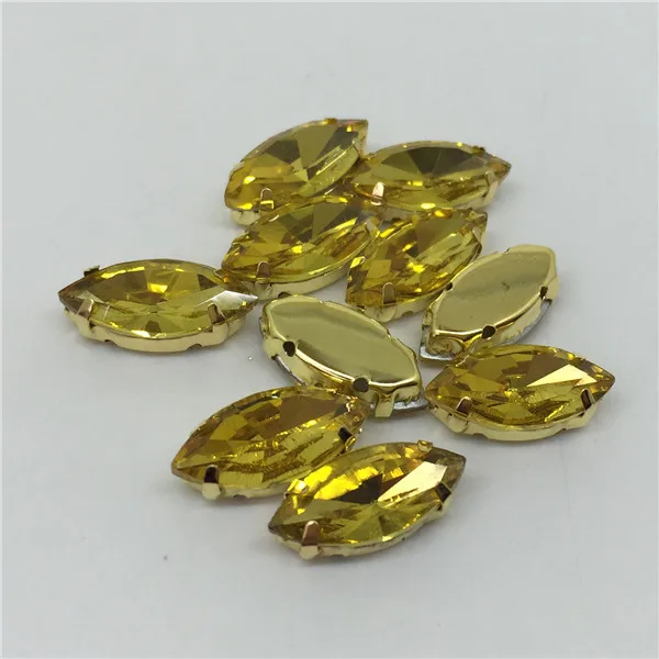 Topaz TopStone конский глаз пришить стразы с золотой коготь Установка 7x15 9x18 17x32 5x10 4x8 мм Navette швейное стекло, кристалл, камень - Цвет: Topaz