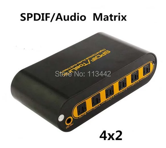 Spdif / Toslink Optical Digital Audio 4x2 True Matrix Switch with Remote Control up to 40m |