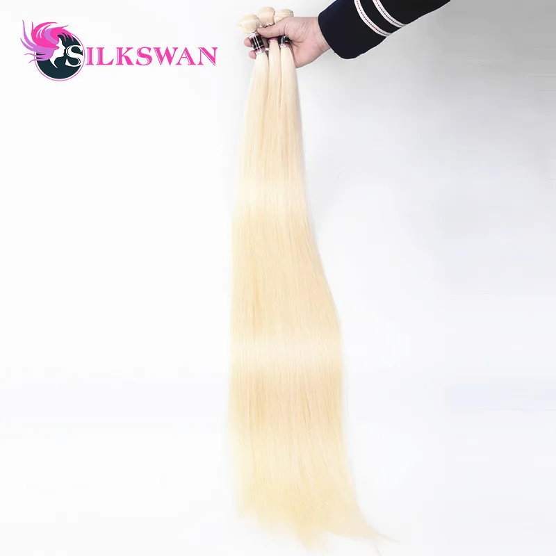 #613 Silkswan бразильские человеческие волосы натуральный цвет и#613 цвет 30 дюймов 32 34 36 38 40 дюймов Пряди для черных женщин remy волосы пучок - Color: #613