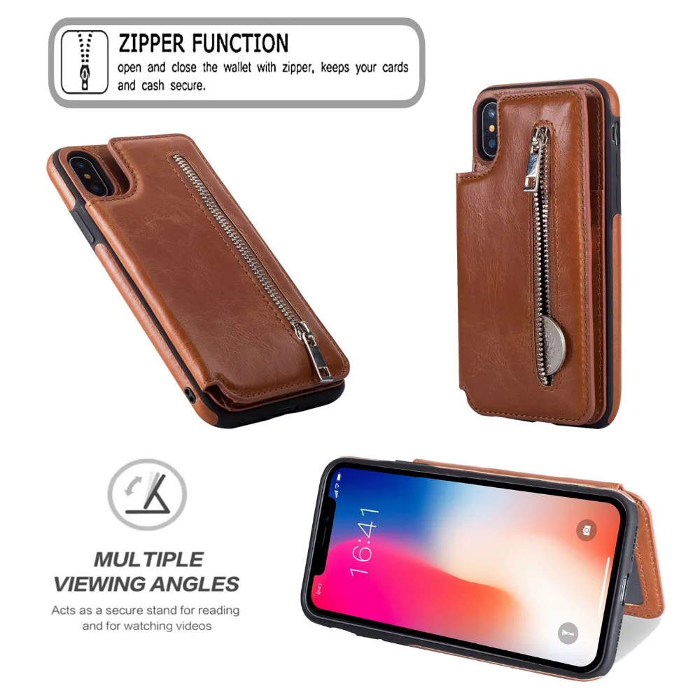 Модный чехол из искусственной кожи для iPhone X XR XS MAX 7 книжка с держателем карт
