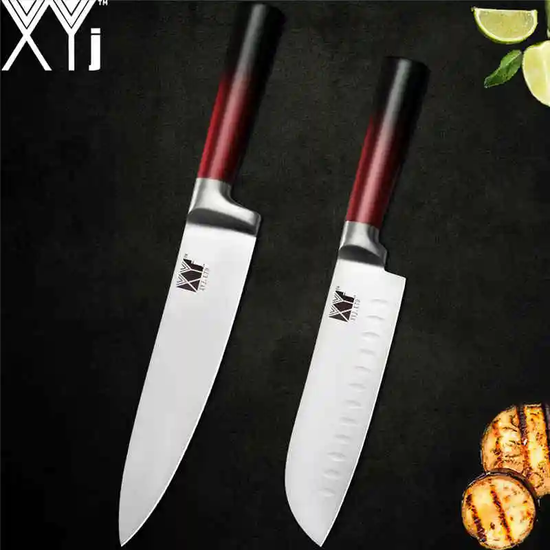 F.2pcs set XYj набор кухонных ножей из нержавеющей стали с градиентной цветной ручкой 8 ''7'' 5 ''3,5'' нож для нарезки хлеба Santoku - Цвет: F.2pcs set