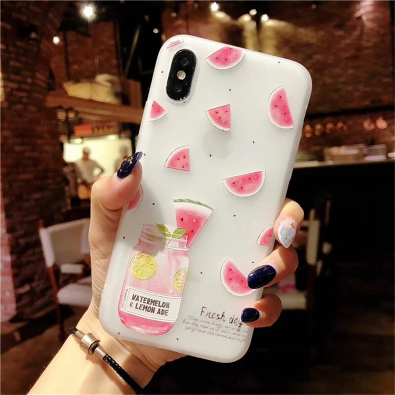 Moskado рельефный чехол для iPhone 6 6s 7 8 Plus X Модный милый мультяшный фрукт Арбуз Лимон